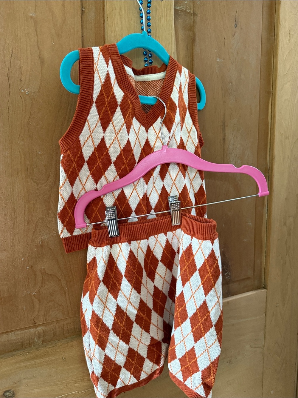 Rust and White Argyle Kids Matching Set